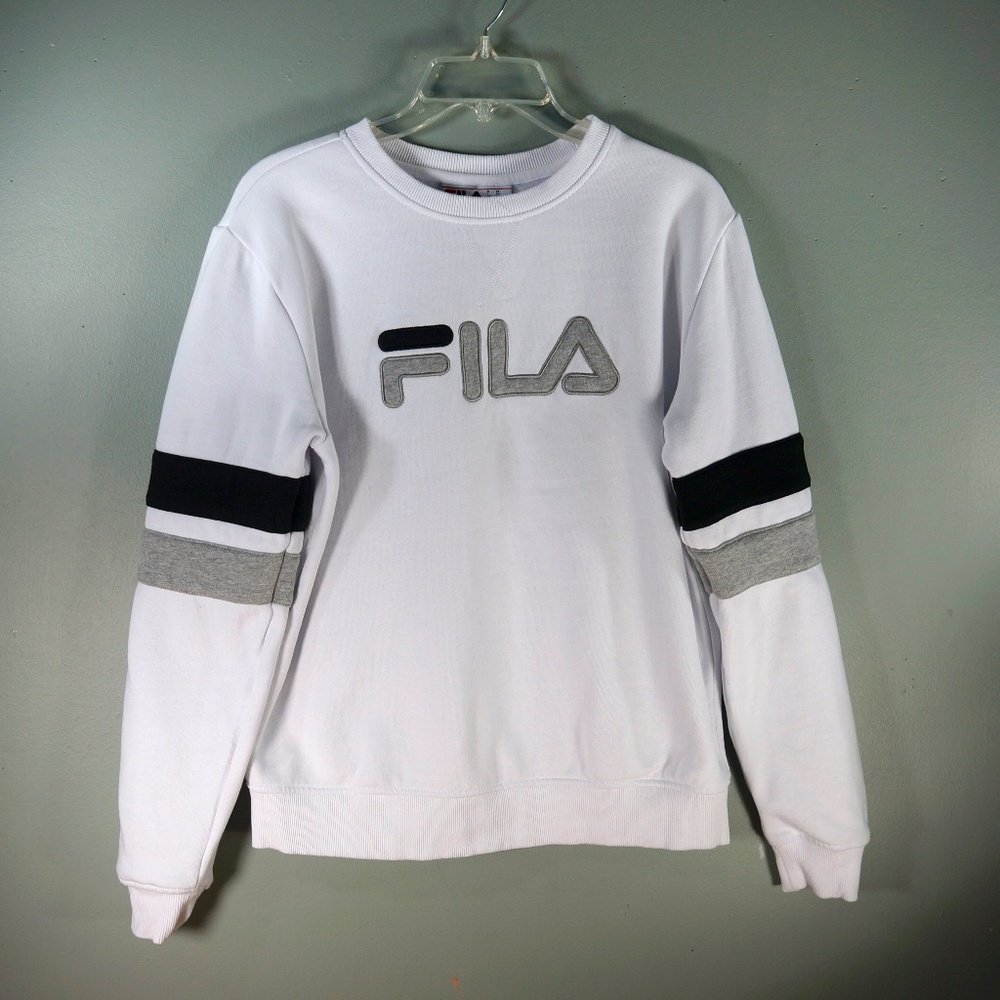 Womens FILA Spellout Stripe White Sweatshirt